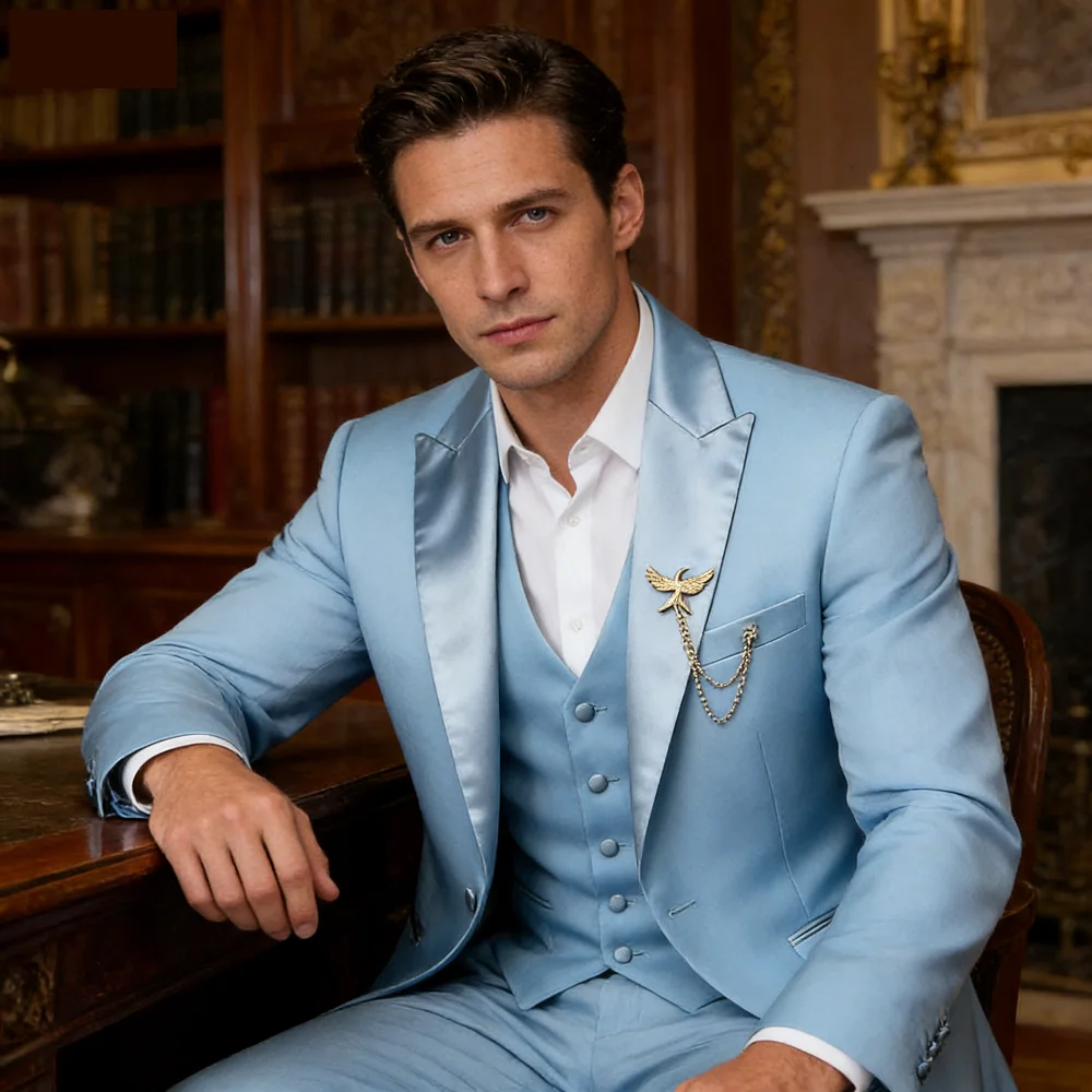 

Мужской черный костюм-тройка: приталенный, элегантный, для деловых встреч, свадеб и танцев – полный комплект (пиджак, жилет, брюки)