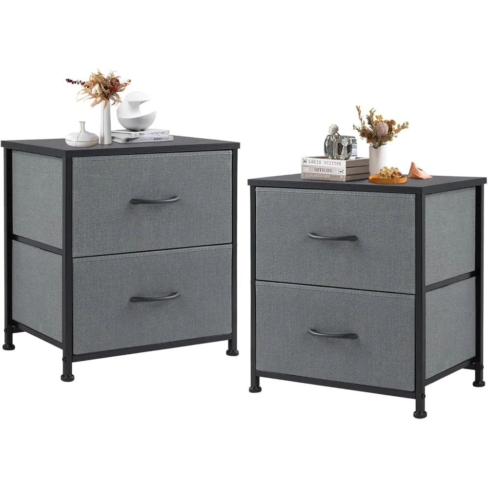 

Nightstand Set of 2, Small Dresser with 2 Fabric Drawers Side Bedroom End Table Kids Bedside Storage Furniture for 25 inch Tall