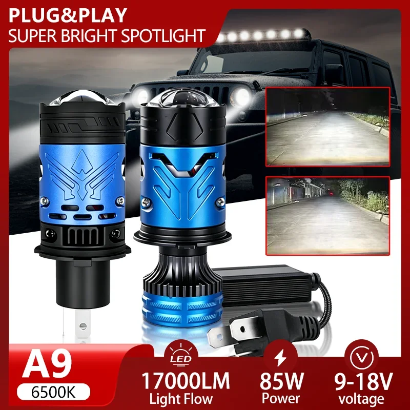 

2 шт. H4 LED линзованные лампы для фар ближнего и дальнего света, противотуманные фары, мощные лампы для автомобилей и мотоциклов, турбо-лампы, Plug&Play, 12В