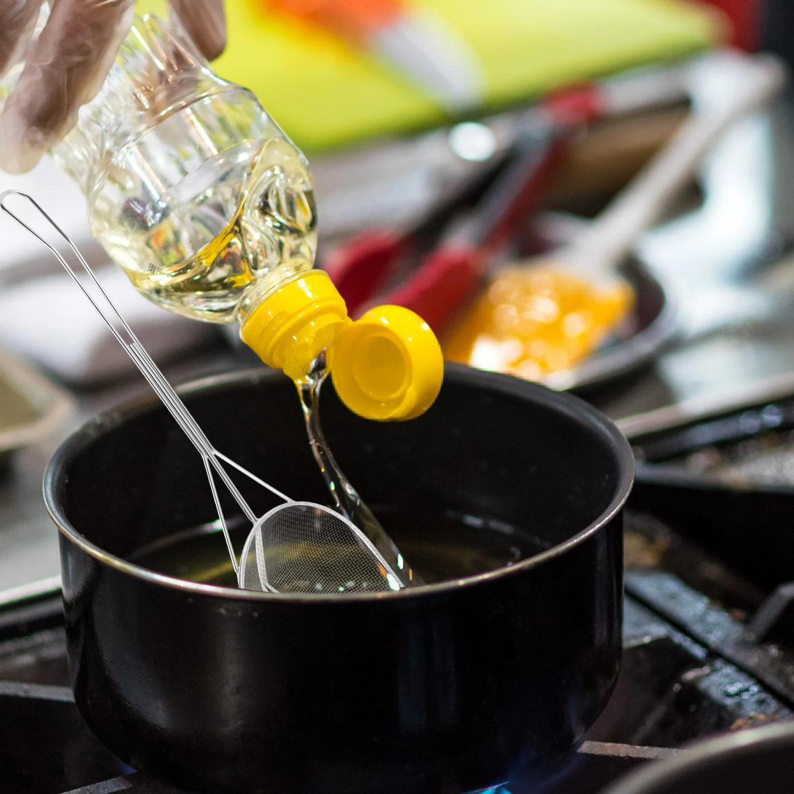 

304 Stainless Steel Oil Slag Filter Spoon Square Style Oil Residue Strainer Skimmer Ladle for Fried Food Mesh Filter Kitchen