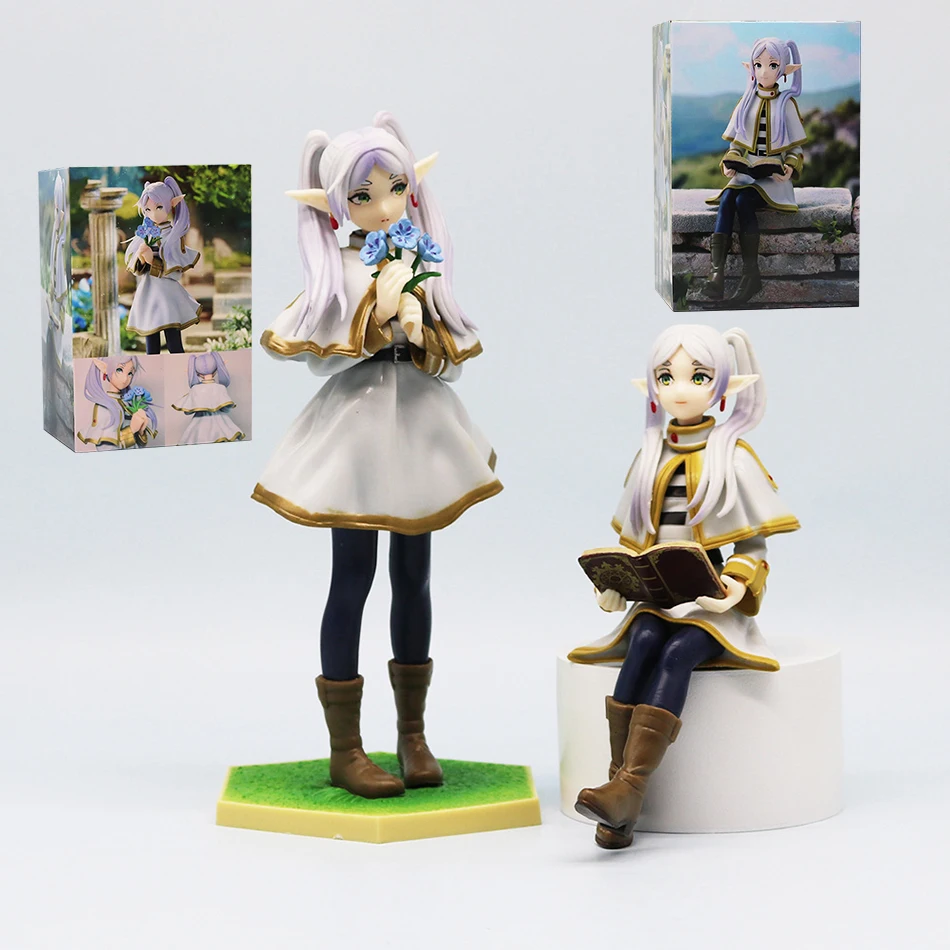 2 Stück Anime Beyond Journey's End Lesefigur Sitzende Figur mit Blumenständer Actionfiguren Frieren Nudelstopper Sammlerstück Geschenk