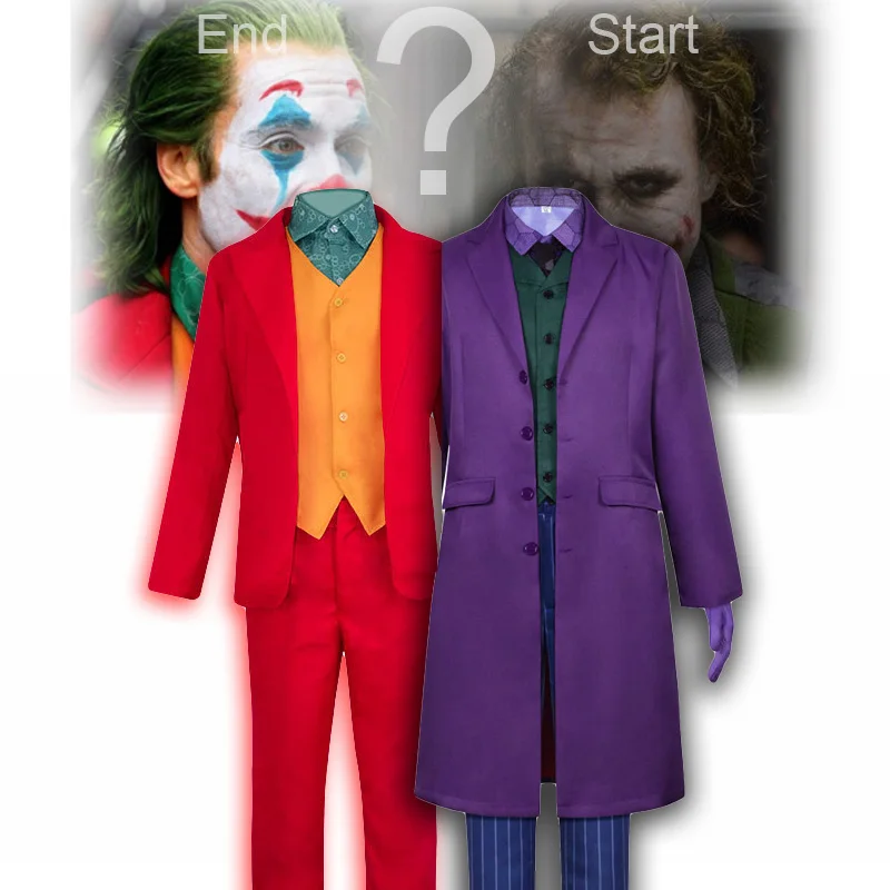 Uniforme para adultos Halloween payaso Heath Ledger traje Cosplay Caballero Oscuro Joker disfraces púrpura final o inicio traje rojo Navidad