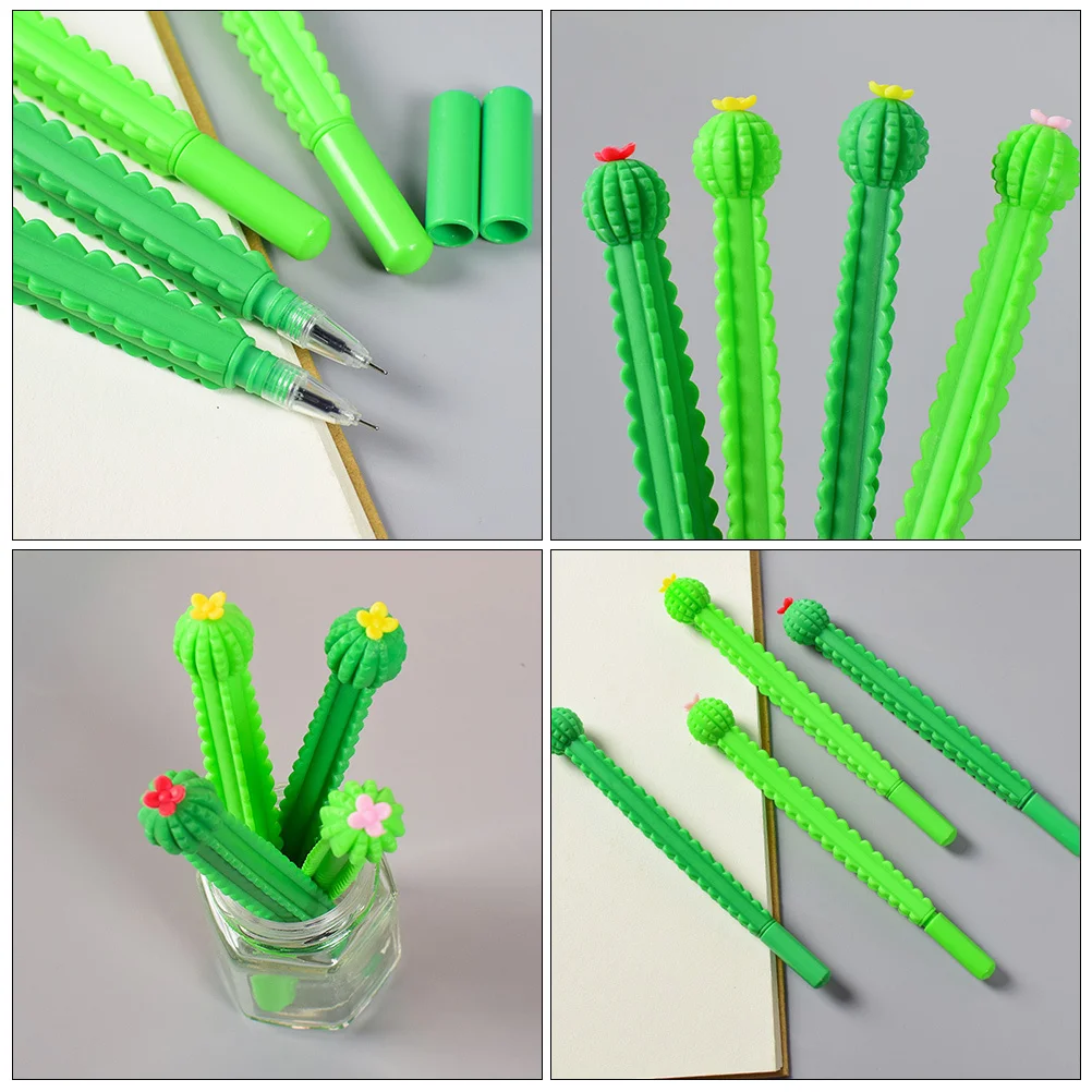 10Pcs Cute Cartoon Cactus Gel Pens Random Color Portable Plastic Writing Pens Large Quantity Smooth Office Stationery