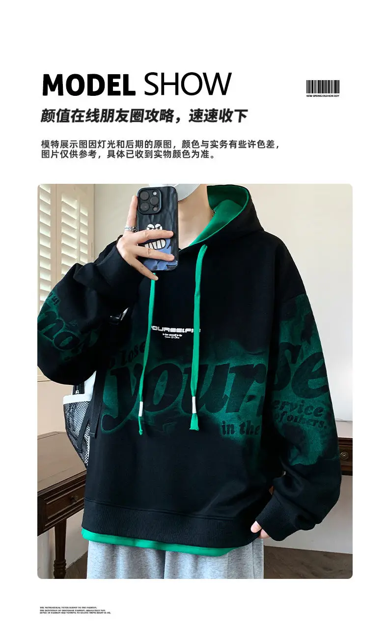 2026 Frühling Herbst Herren Casual Baumwoll-Hoodies Jugend Streetwear Pull-On Sweatshirts Slim Fit Pullover Outdoor Top Kapuzenpullover Kleidung – Detail 8