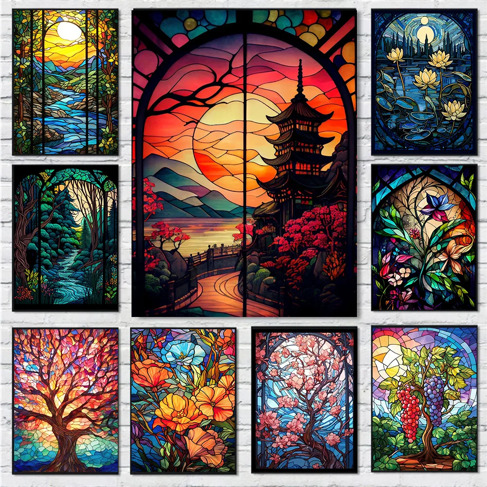 Farbige Rose Fenster Landschaft DIY 5d runde Diamant Malerei Kits Stickerei handgemachte Kinder Geschenk Kunst Bild Wohnkultur