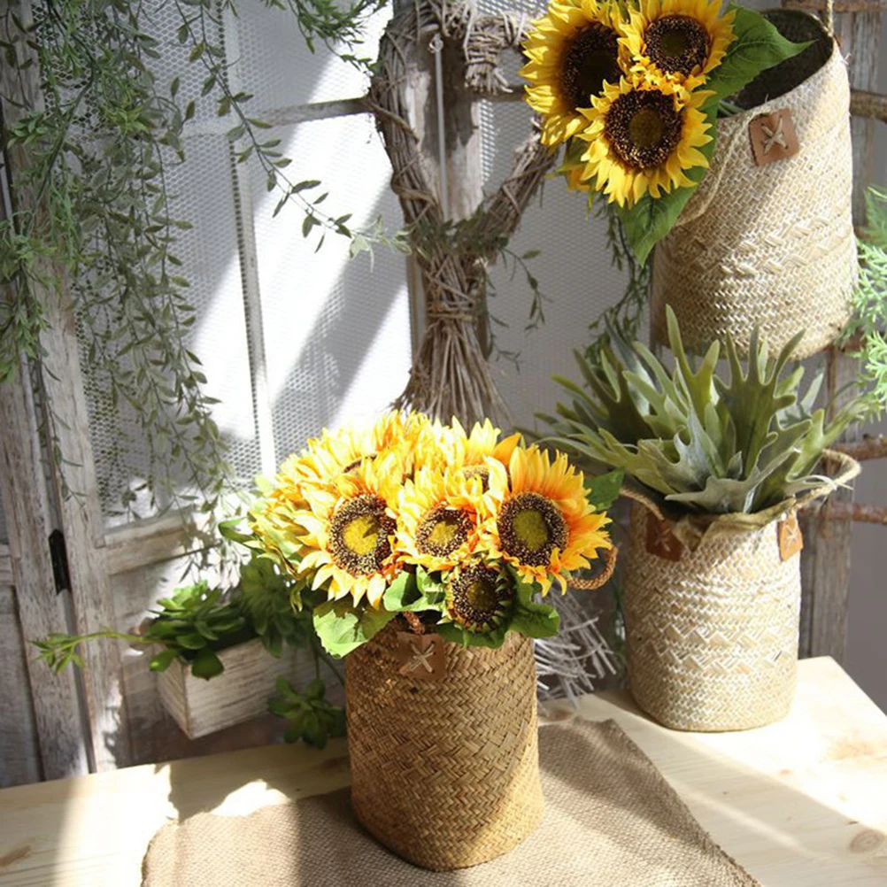 

Indoor Pots for Plants Flower Holder Braided Seagrass Basket Hamper Baskets Storage Flowerpot Yellow