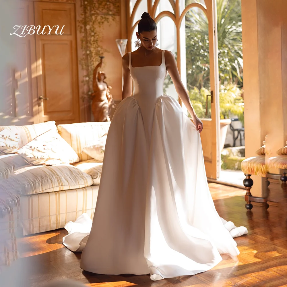 

ZIBUYU Customized 2026 Luxury Wedding Dress Strapless A-Line Sleeveless Satin Corset Ball Gown Backless Floor Length Bridal Gown