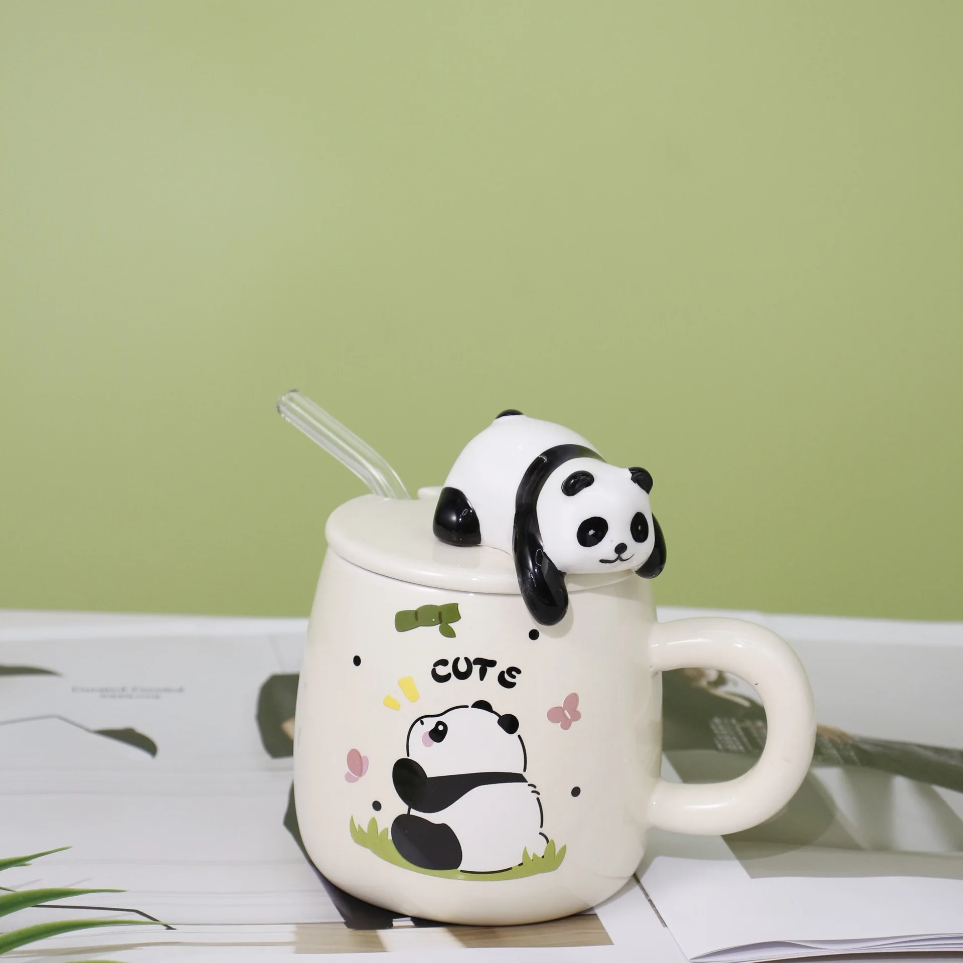 Cute cartoon panda Ceramics Mug 400ml With Lid and Spoon Coffee mugs Milk Tea Mugs Breakfast Cup Drinkware Novelty Gifts