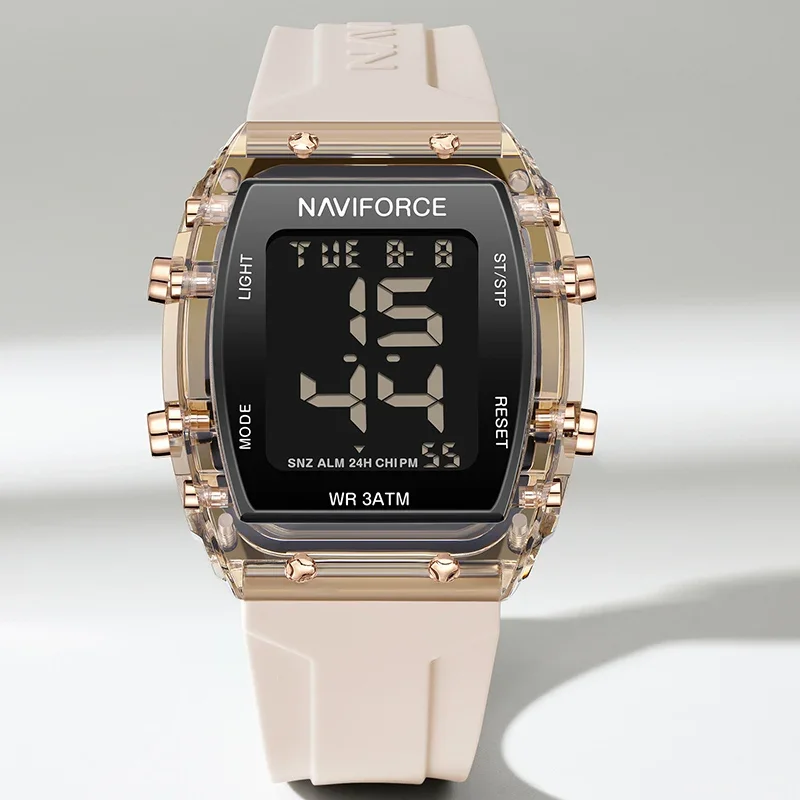 Naviforce Vrouwen Horloge Waterdichte Persoonlijkheid Vierkante Polshorloges Led Digitale Siliconen Band Sport Elektronische Klok Montre Femme