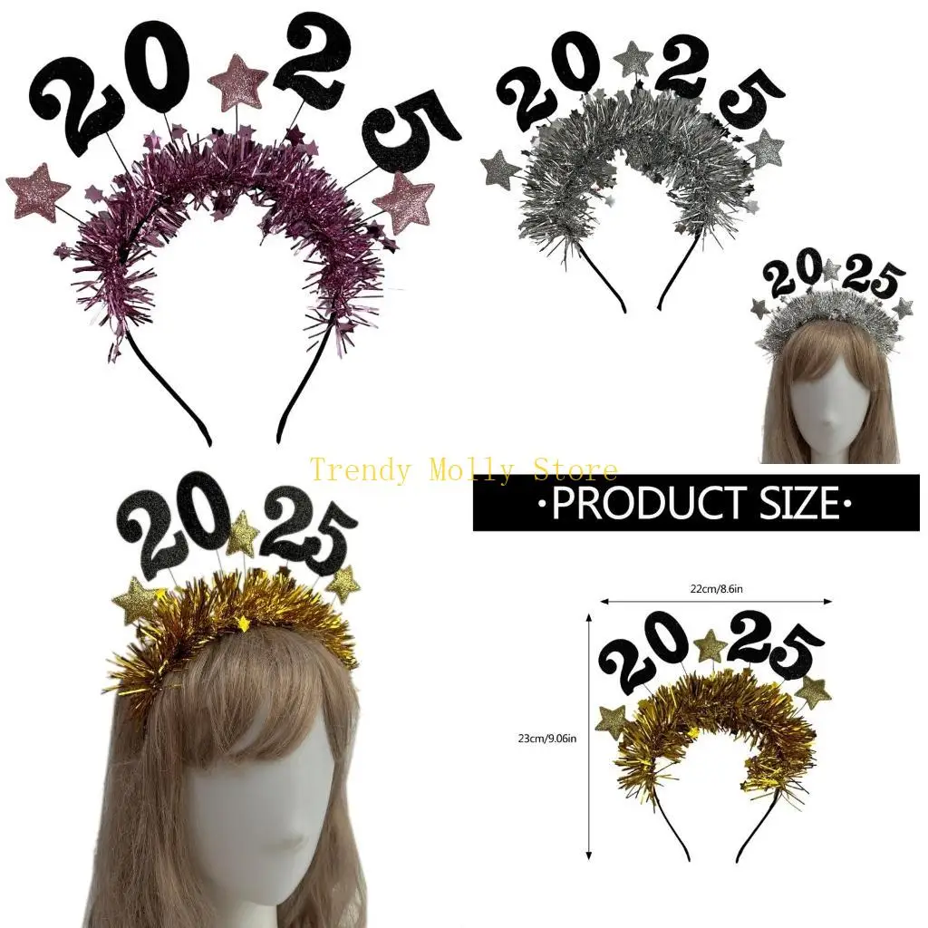 

N5KB Golden 2025 Star Headband Celebration Head Ornament Headpieces Decoration Party Headpiece for Festive Occasion