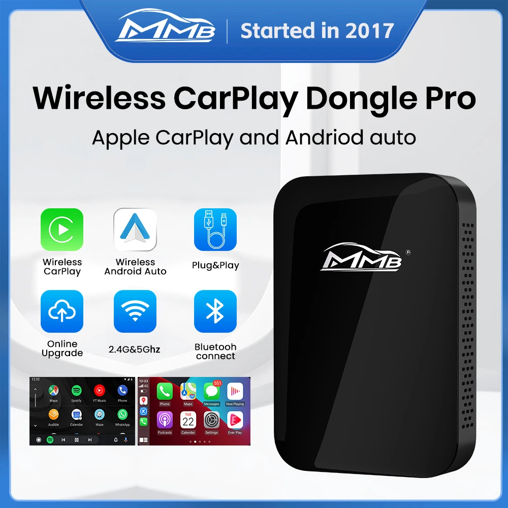 MMB Dongle Pro Wireless CarPlay USB Adapter Android Auto Wireless Adapter Online Netflix&YouTube Mirroring Multimedia Video Box