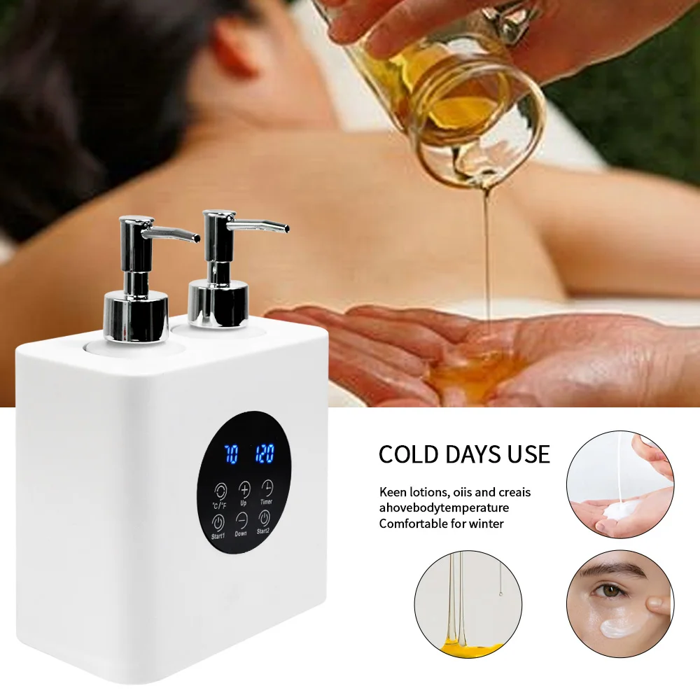 Massageolieverwarmer met dubbele fles Professionele elektrische lotion Digitale verwarming voor SPA Essentiële oliecrème Schoonheidssalon Thuis