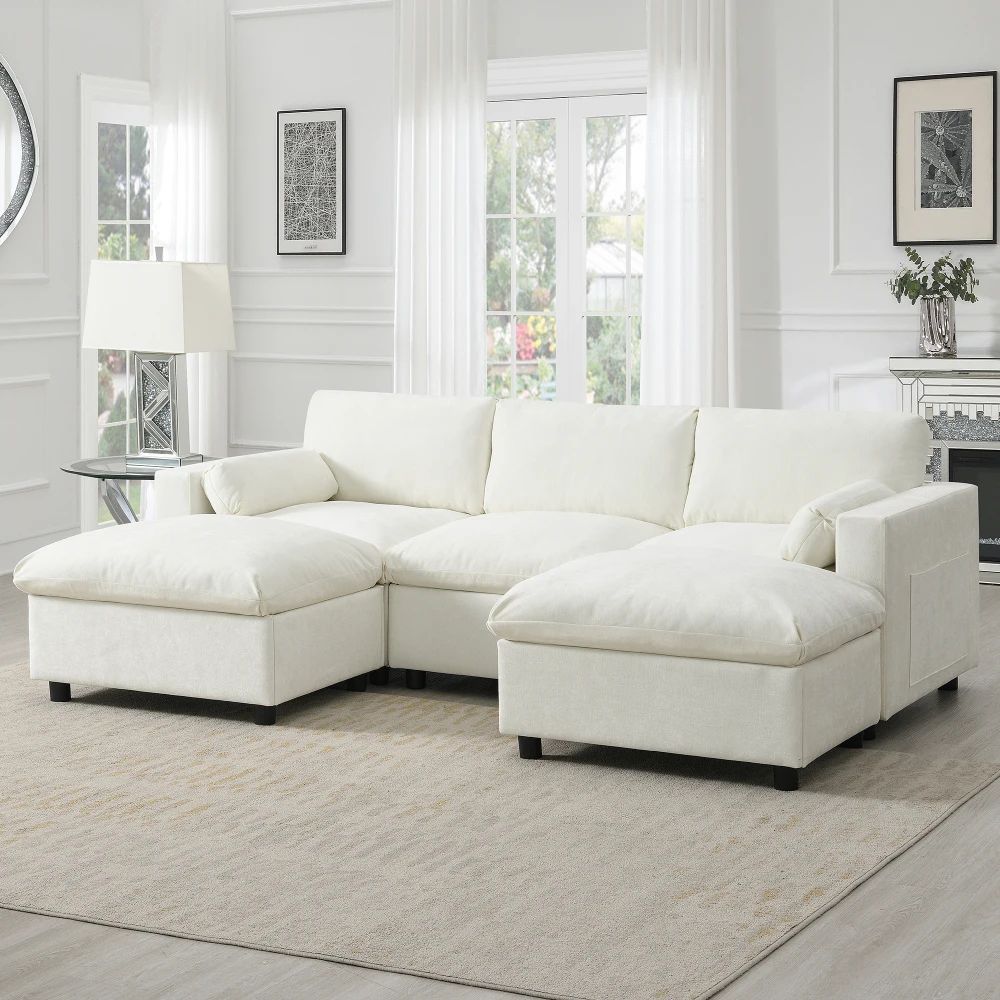

86.5'' Modular Sectional Sofa with Storage Pockets,5 Seat U Shaped Couch Set with Pillows,with 2 Movable Ottoman,Modern Sofa