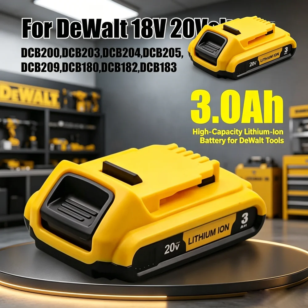 

18V 20V Max 3Ah Lithium Replacement Battery Compatible for DeWalt Cordless Power Tools Fit DCB200 DCB203 DCB204 DCB205 DCB206