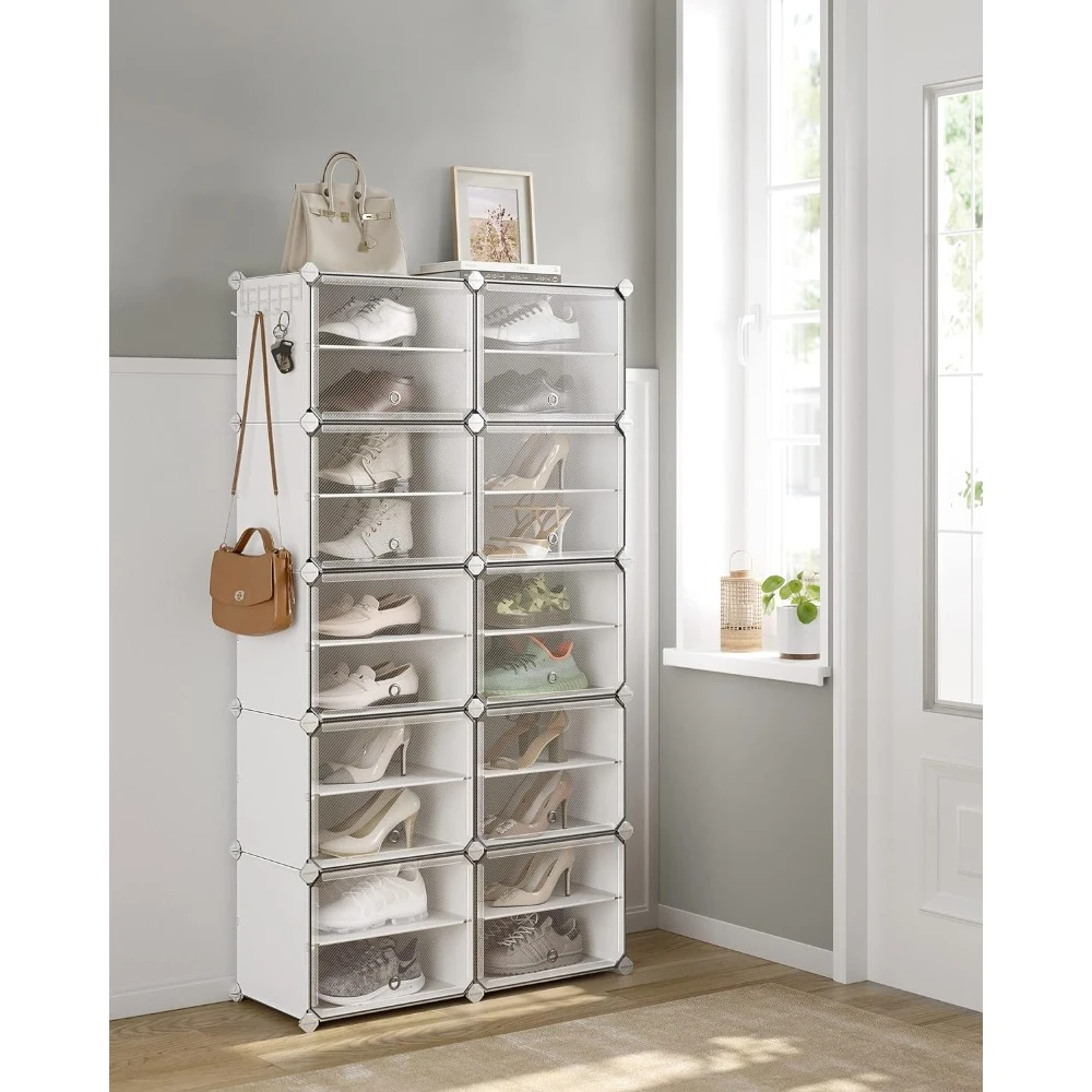 Shoe Cabinets, 10 Cubes  Organizer with Doors, 40 Pair Plastic , Steel Frame, Plastic Panel, Shoe Cabinets