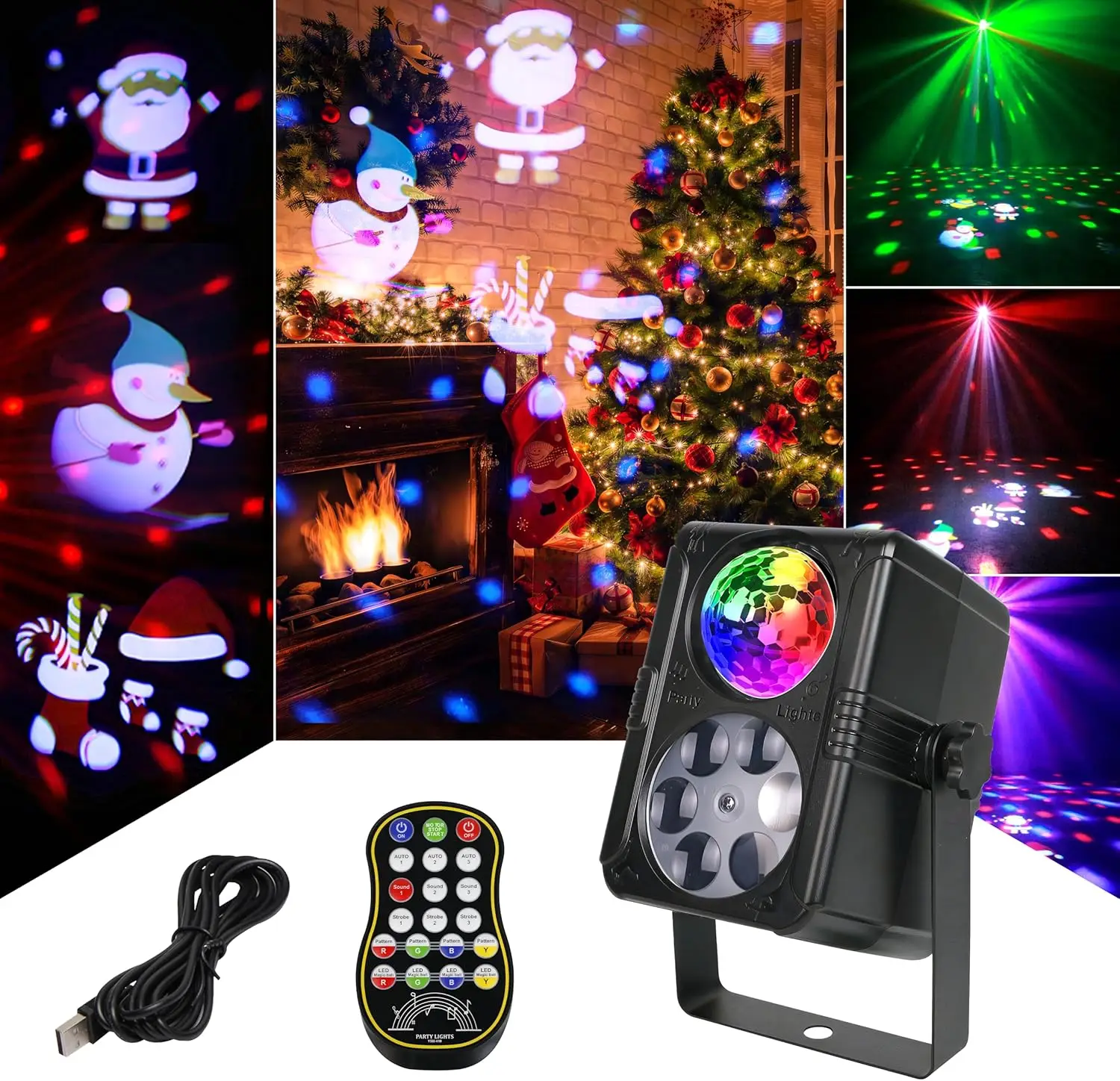 YSH Remote & Sound Control Stanta Luces Navideas Decor for Xmas DJ Disco Led Gobo Projector Christmsa Light Decorative Lighting