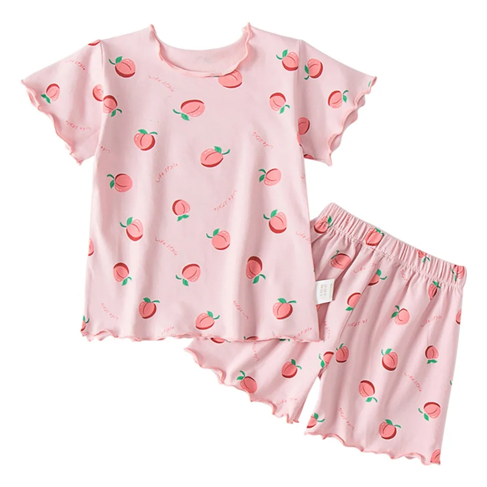 Strawberry Girls Pajama Set Soft Fabric T-shirt and Shorts Baby Sleepwear Breathable Organic Cotton Short Sleeve Pajama Set