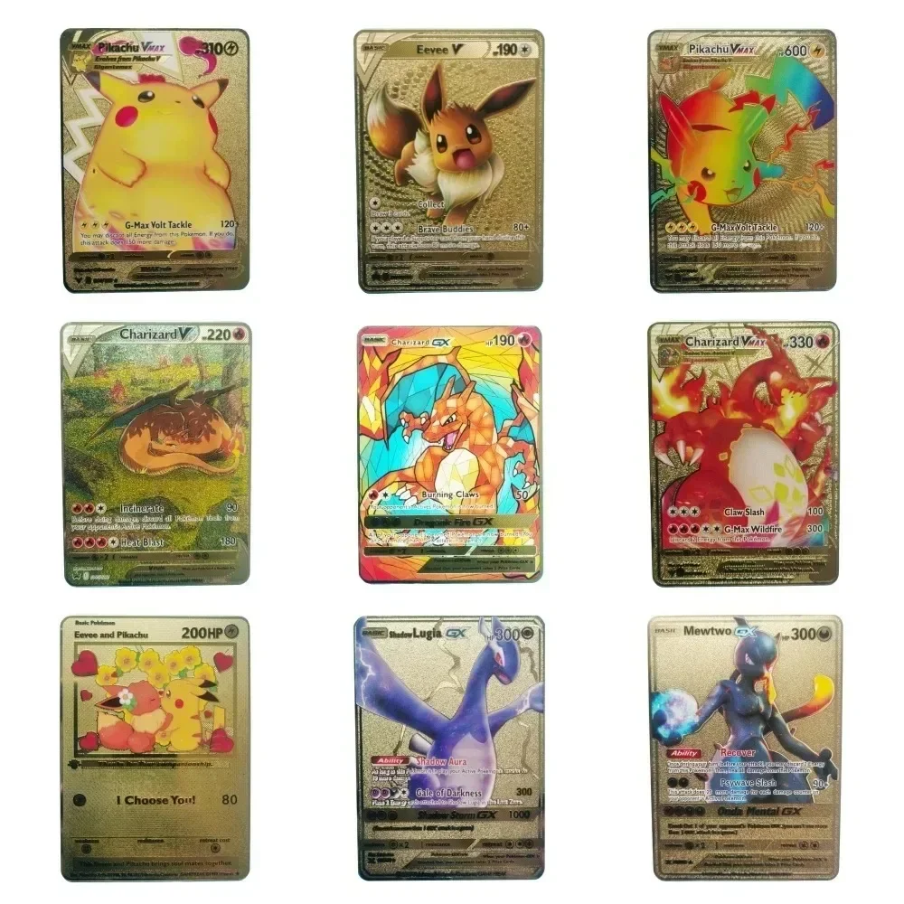 Van Gogh Museum Pokemon English Metal Card Anime Pikachu Charizard Mewtwo  Shiny Letters Game Collection Card Kids Toy Gifts