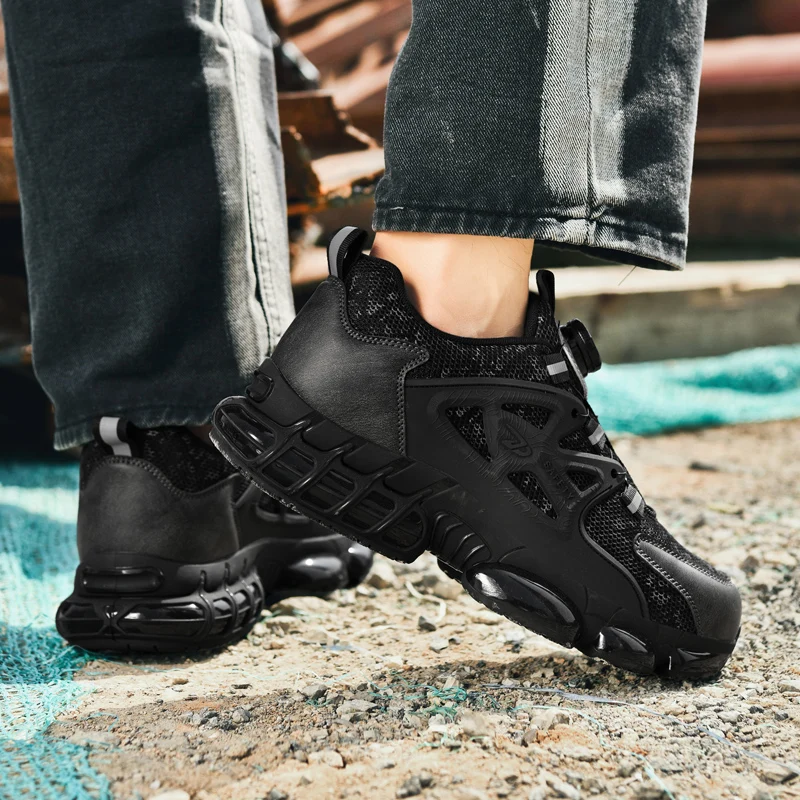 أحذية حماية العمال للرجال مضادة للتحطيم ومضادة للطعن وعازلة للهواء وحماية قديمة من الصلب ورأس لوح فولاذي للعمل في الموقع