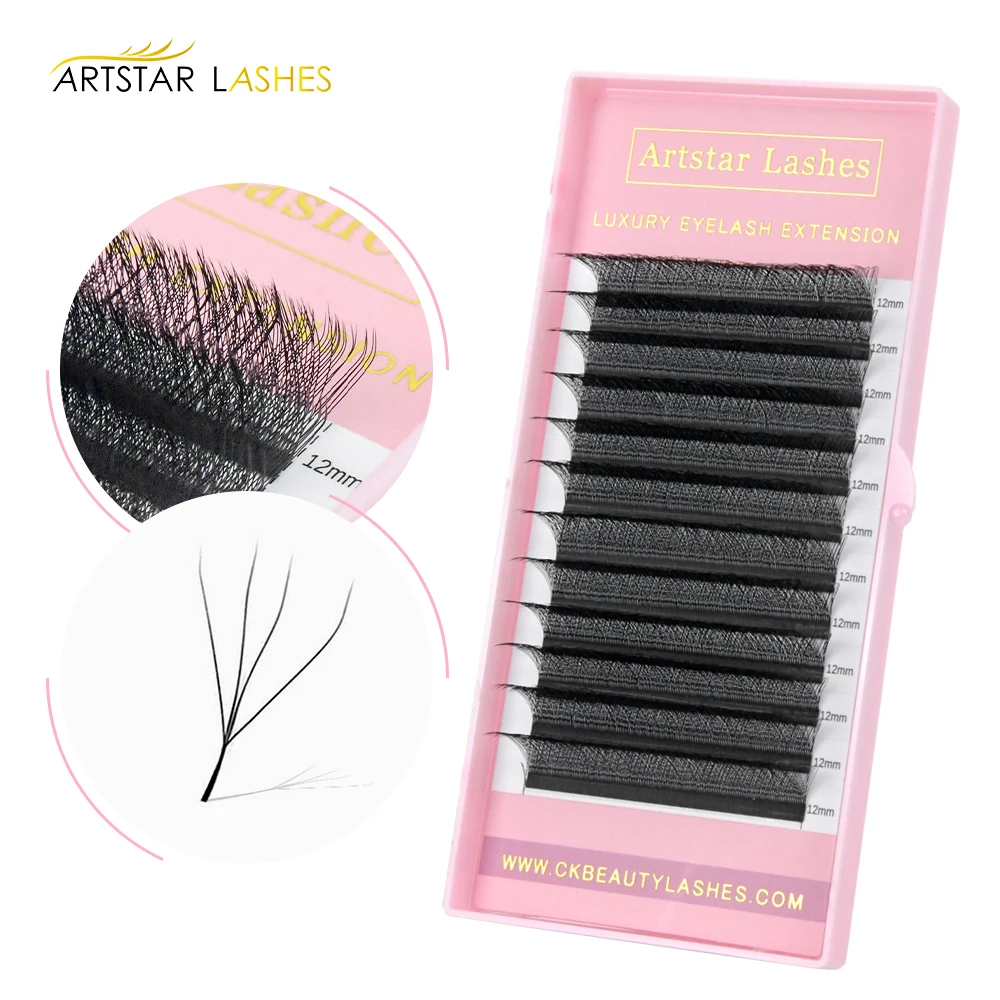 ARTSTAR 12Row/tray 4D W Lashes Extension 0.07 C/D Curl Natural Soft W Shape Bloom Lashes Faux Mink 4D Eyelash Extension