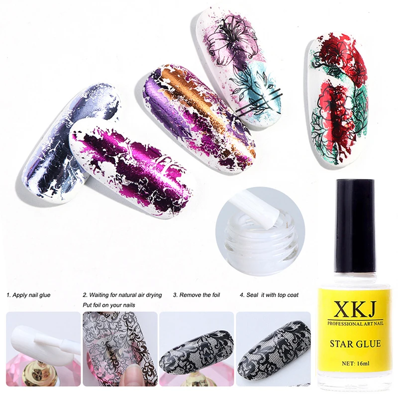 Colla per unghie da 16ml per punte di fogli di trasferimento decalcomania di carta stellata vernice Gel adesiva fai da te Nail Art Design Foil colla strumenti per Manicure 1 pz