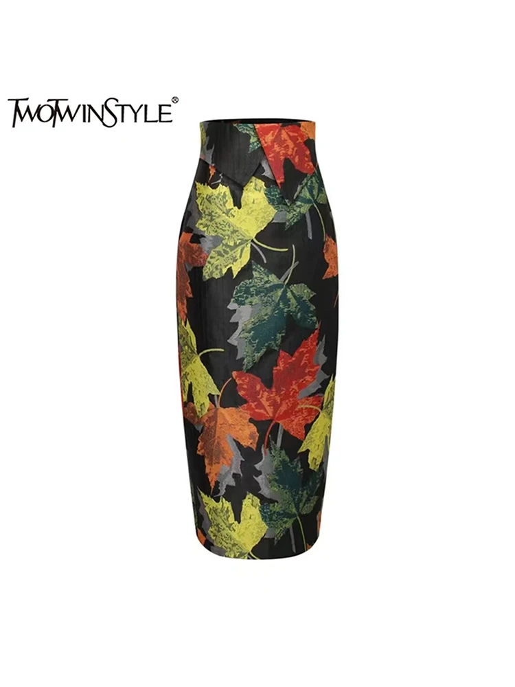 TWOTWINSTYLE Colorblock Floral Printting Skinny Skirts For Women High Waist Patchwork Zipper A Line Skirts Female Fashion New