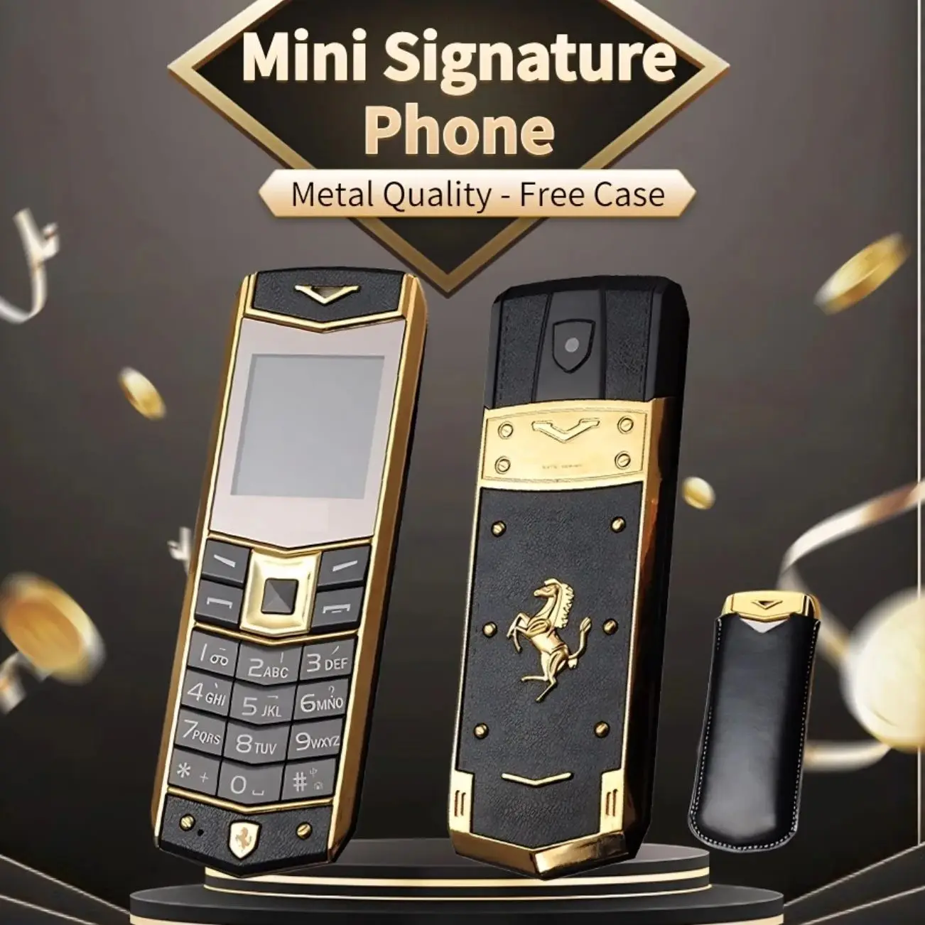 Mini telefono classico di lusso con struttura in metallo Dual SIM Composizione Bluetooth Cambia voce Tasti grandi MP3 FM Custodia gratuita in standby lungo