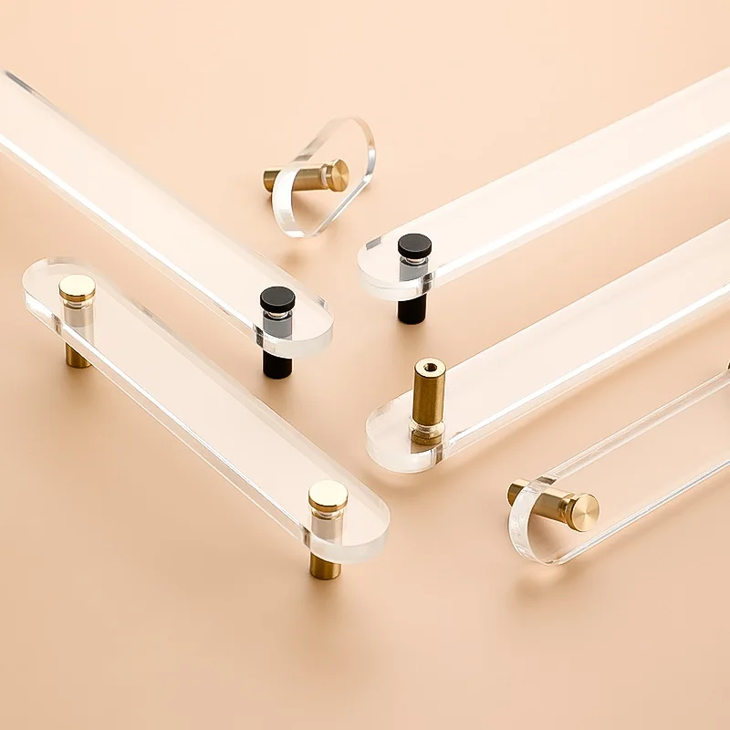 Brass and Acrylic Furniture Handles Gold/Black Handles for Wardrobe and Drawer Hardware Fitting Kitchen Cabinet Drawer Handles