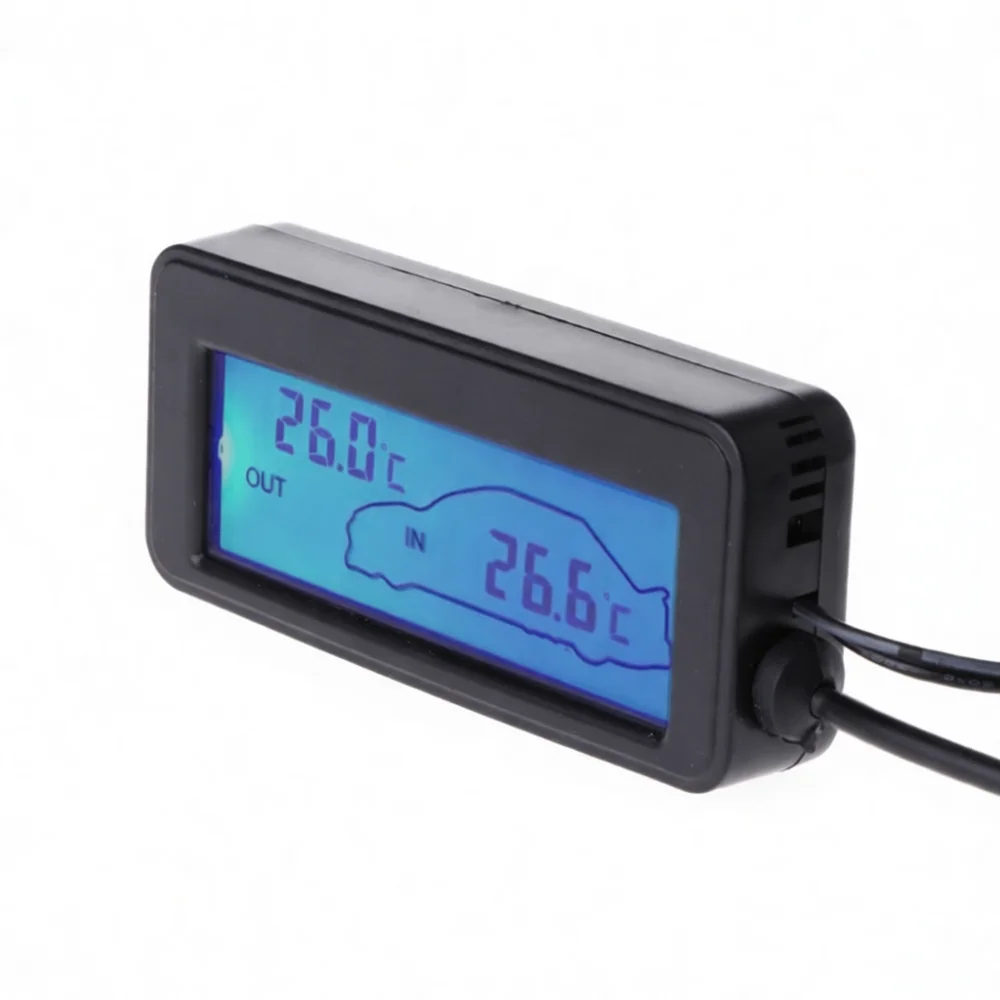12V Dual Temperature Display Gauge Digital Car Internal External Sensor Monitor LCD Backlight Auto Tool