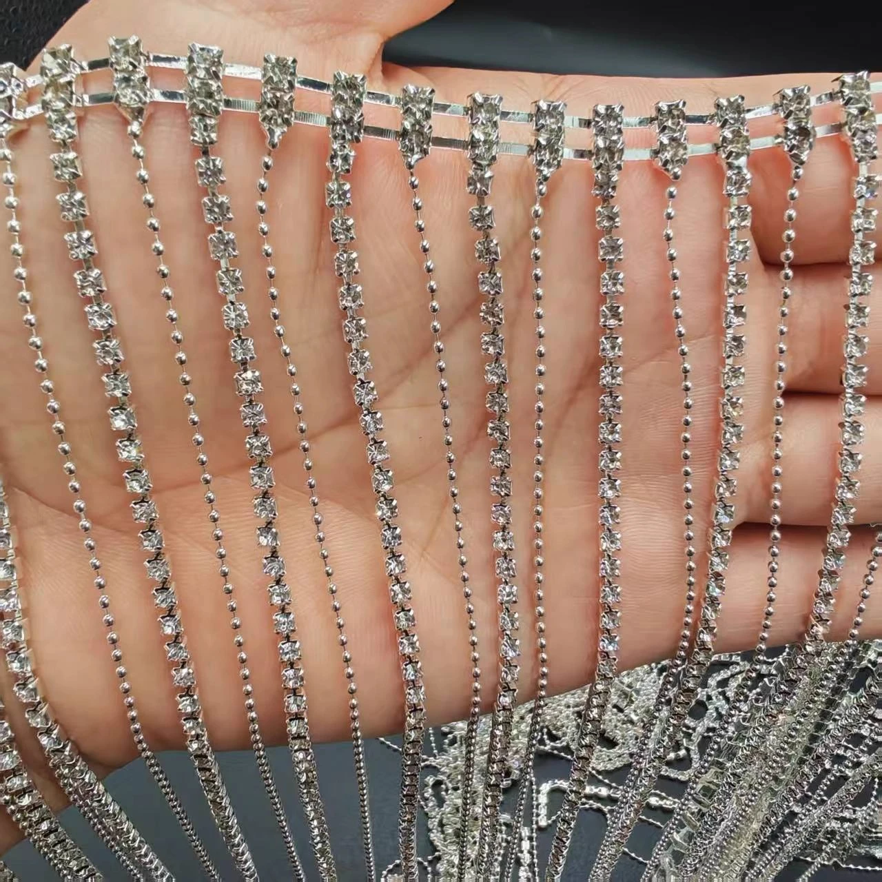 18CM التألق حجر الراين مطرز هامش سلسلة عبر الحدود الإكسسوارات #3