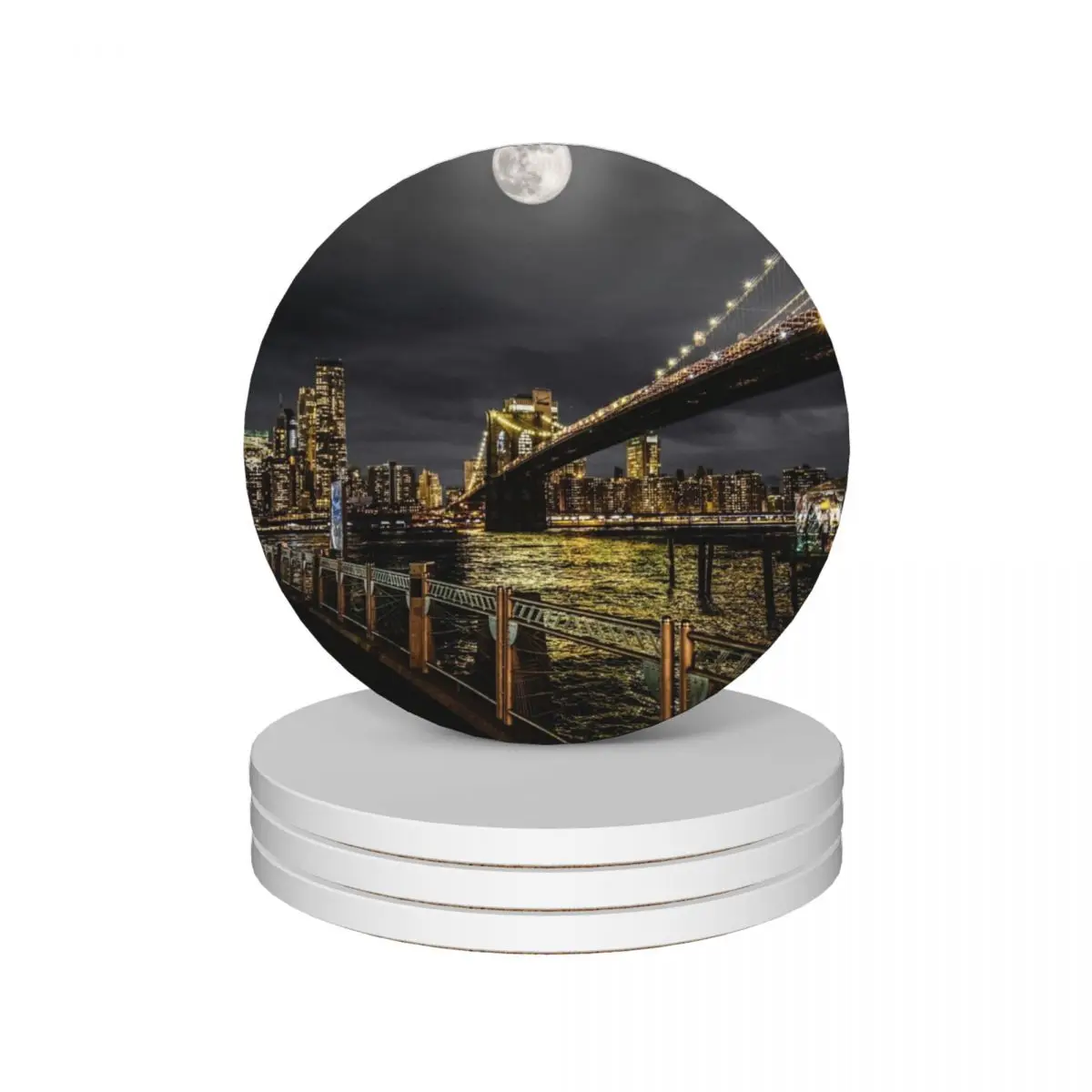 Brooklyn Bridge by Moonlight Ceramic Coasters (Set of 4) teapot mat Tea cups ceramic stand Coasters