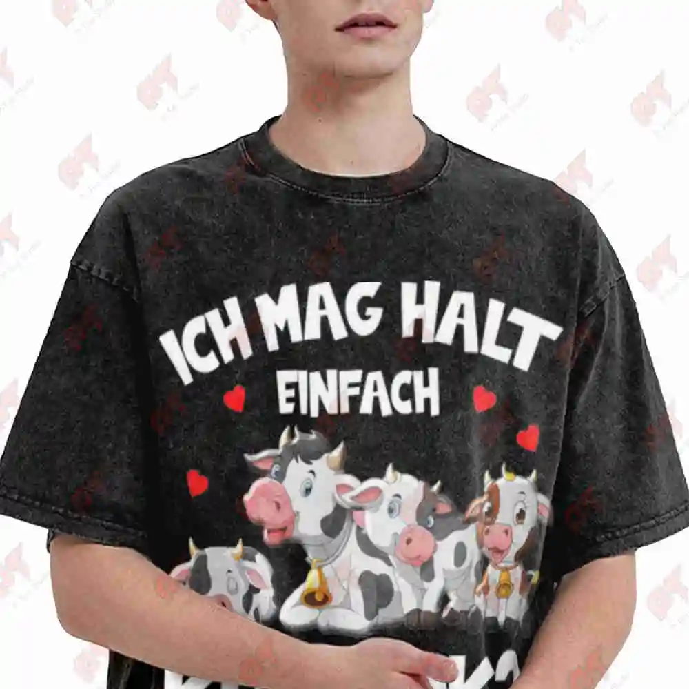 German Cow Saying I'm Just A Simple Ich Will Nur Ein Einfacher Kuh Sein Vintage Washed Tee Pure Cotton T-Shirt