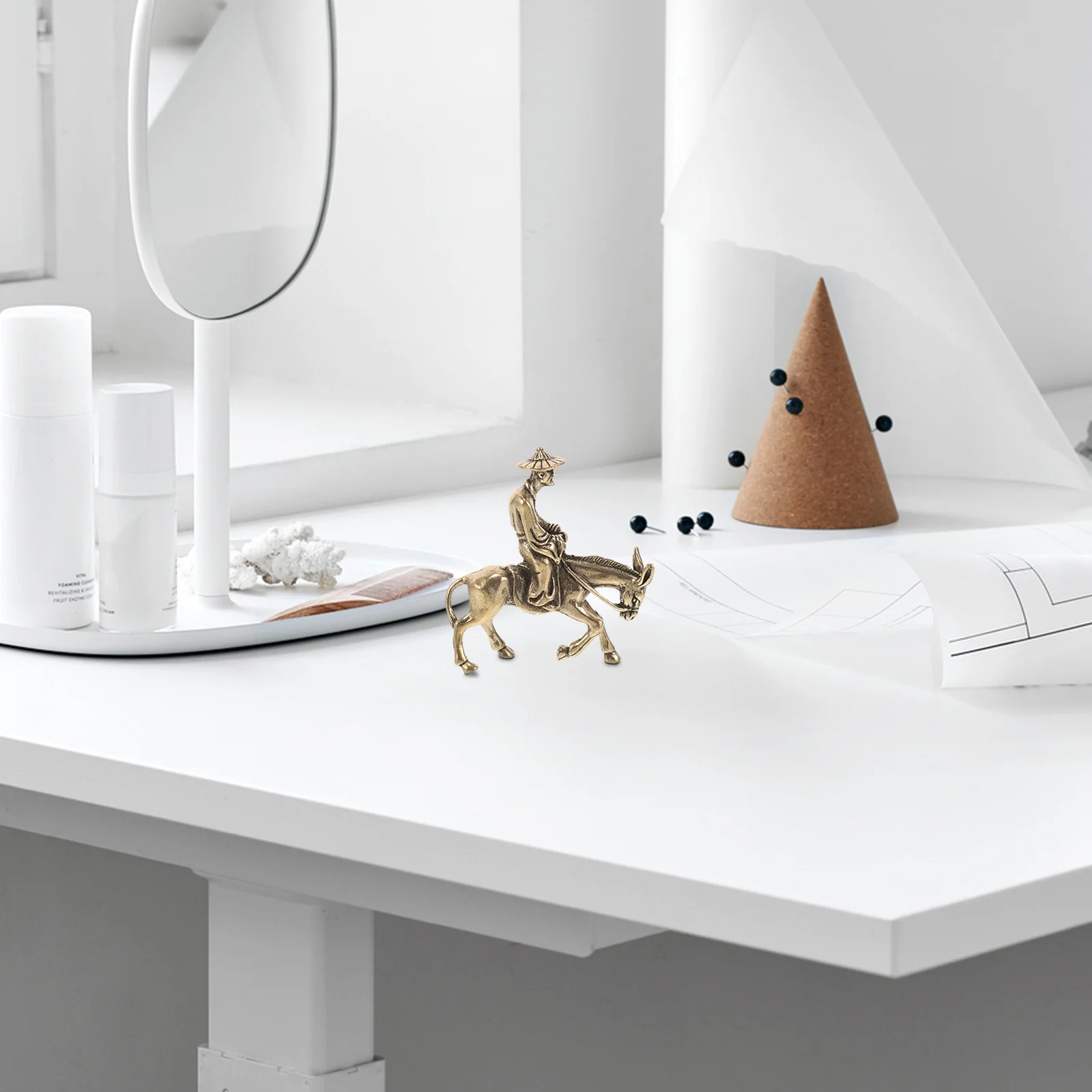 

Vintage Copper Old Man Riding Donkey Decor Desktop Ornament for Home Shelf Living Room Table Decorations Desktop Decor