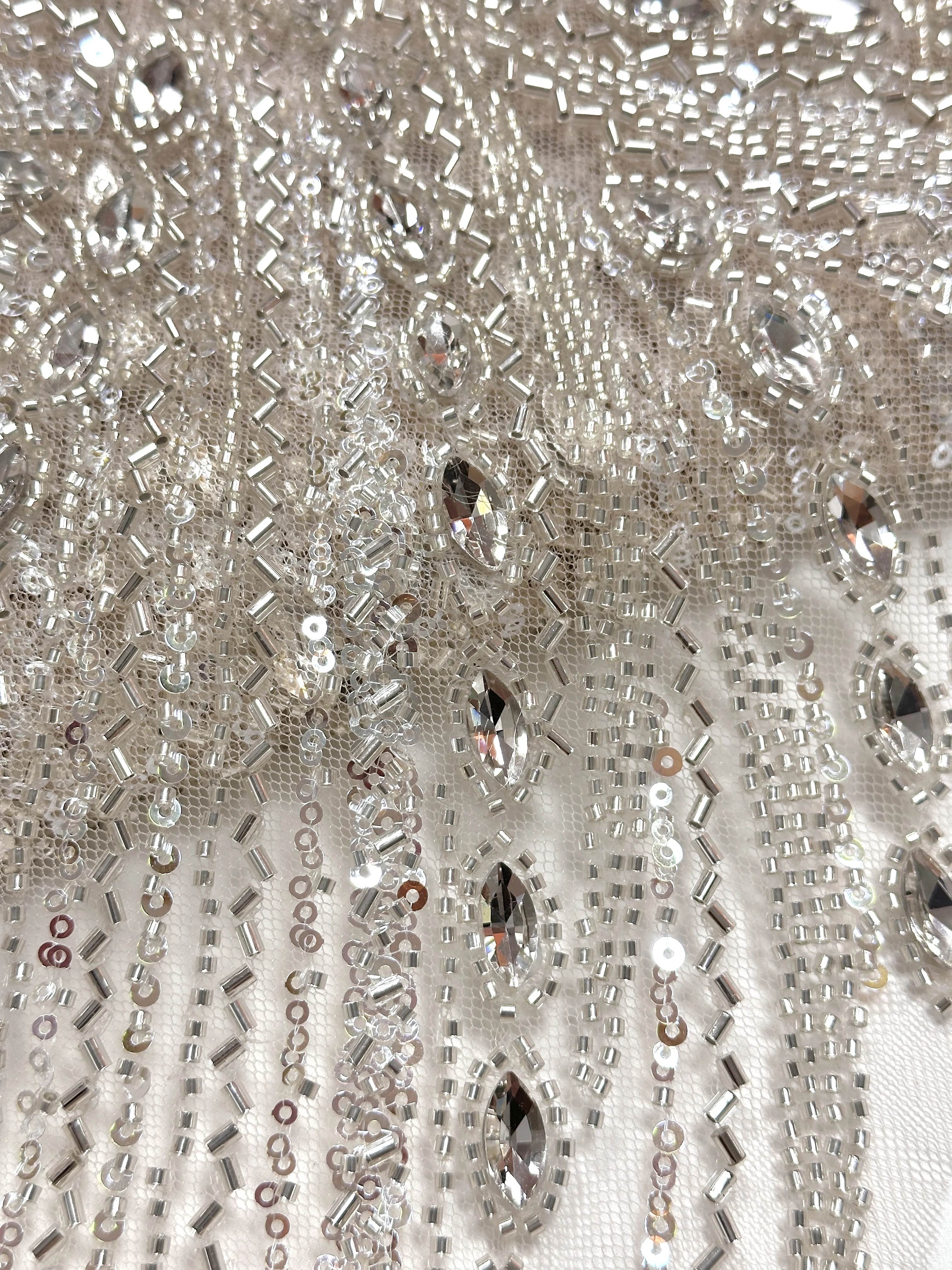 Luxury French Tulle Lace Heavy Mesh 5 Yards Handmade Beaded Rhinestone Sewing Fabric Decor French Style In-stock