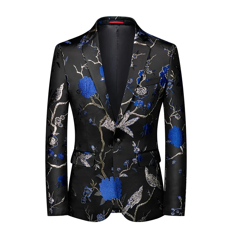 LIBIELIY 2025 High Quality Men Fashion Handsome Trend Suit Personality Stage Performance Banquet Business Casual Small Suit Blue