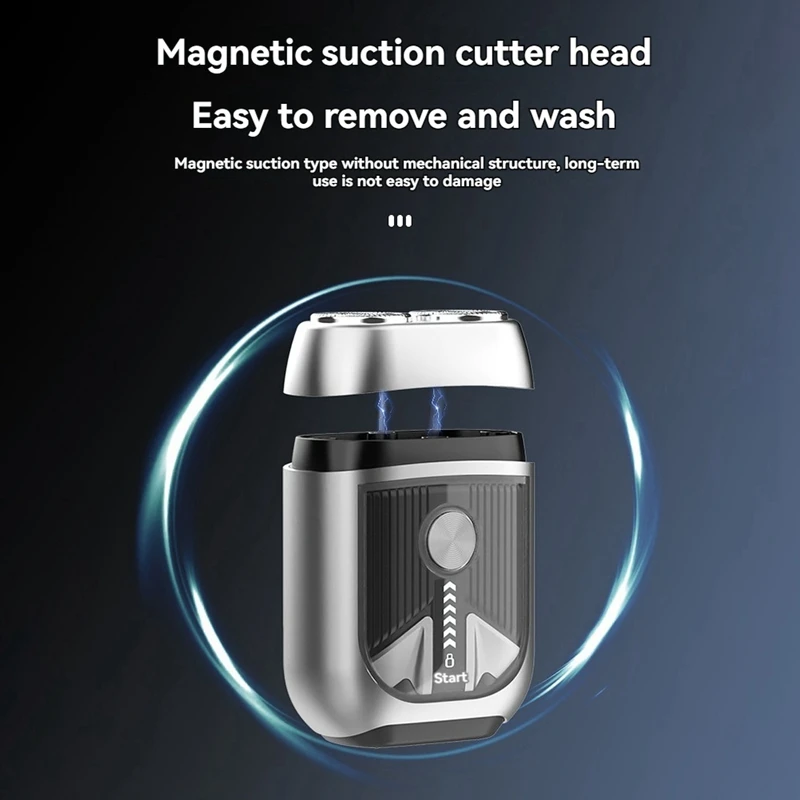 ABKR-เครื่องโกนหนวดไฟฟ้าอลูมิเนียมแบบชาร์จไฟได้ Magnetic Double HEAD Shaver IPX7 กันน้ําแบบพกพา Men Beard Trimmer