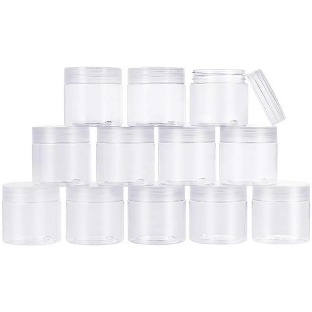 20 Pack 2oz PET Plastic Round Container Jars with Clear Lids and and Leakproof Gasket for Beads, Crafts, Body Scrub Creams