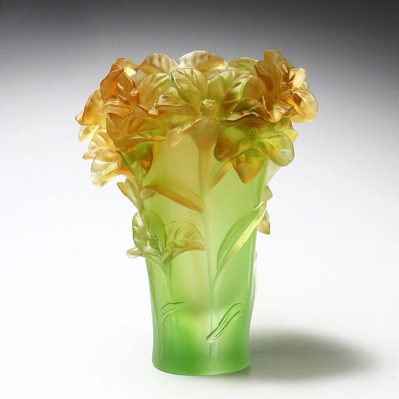 Glazed orchid special vase yellow crystal handicraft ornament living room flower arrangement house warming decoration high-end