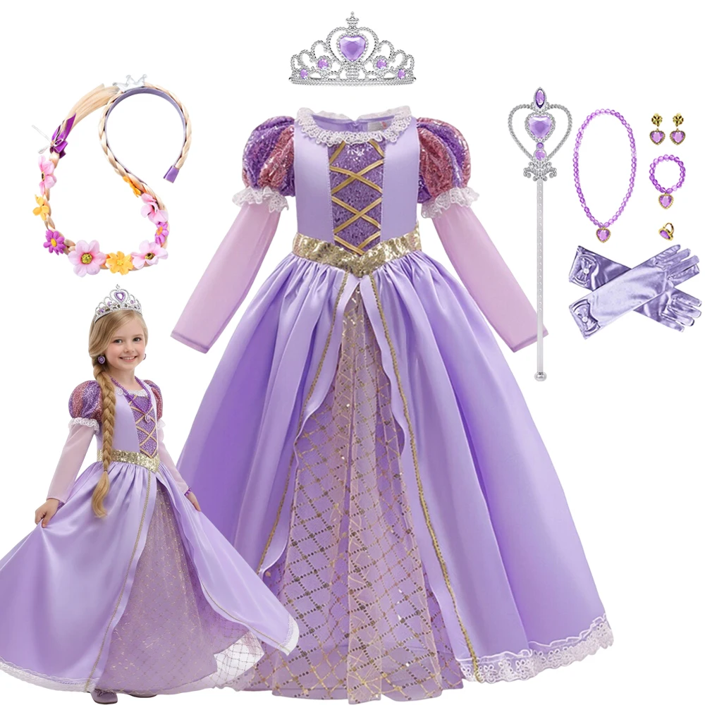 Mädchen Prinzessin Halloween Cosplay Rapunzel Kleider Kostüm Verkleidung Kinder Rollenspiel Karneval Kindergeburtstag Party Ballkleid