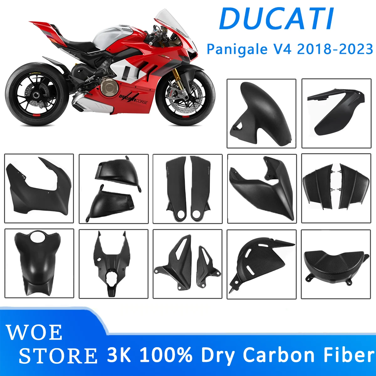

For DUCATI Panigale V4 V4R 2018 2019 2020 2021 2022 2023 3K 100% Dry Carbon Fiber Motorcycle Fairing Kits Fender Chain Guard