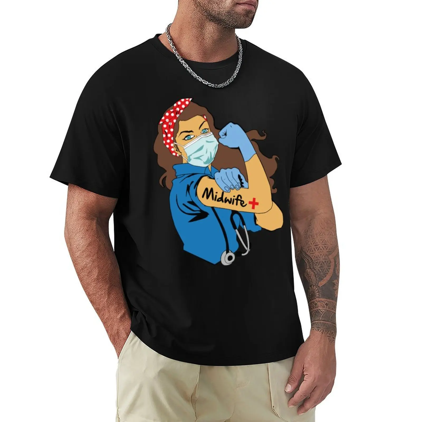 Midwife Strong Woman T-Shirt Vintage Style Printed Top