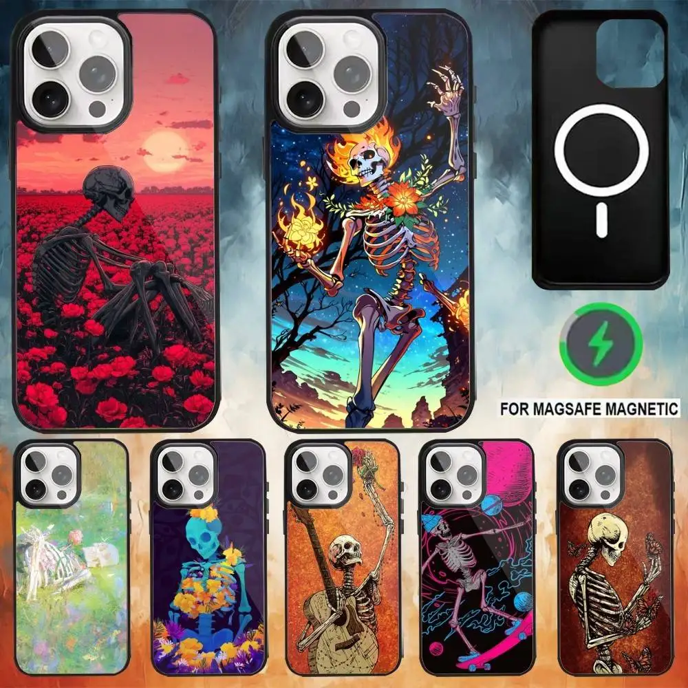 

Skeleton Skull Art Phone Case For iPhone17,16,15,14,13,12,11 Plus,Pro Max Magnetic For Magsafe Wireless Charging