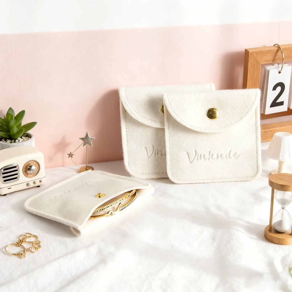 

50pcs Custom Logo Jewelry Storage Bag Watch Bracelet Flip-Top Ring Velvet Jewelry Pouch with Metal Snaps Wedding Christmas Gift