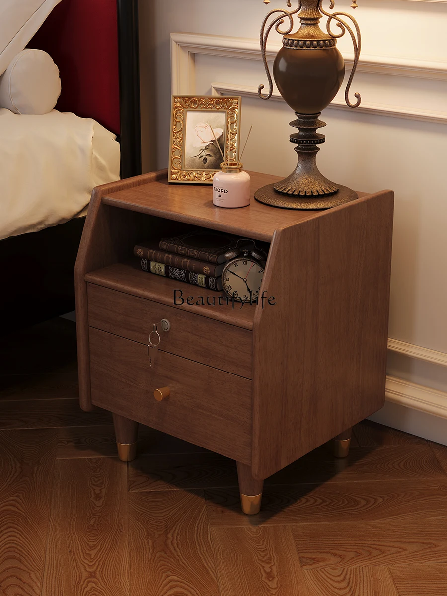 American home bedroom modern simple bedside table simple solid wood mini new lock storage cabinet