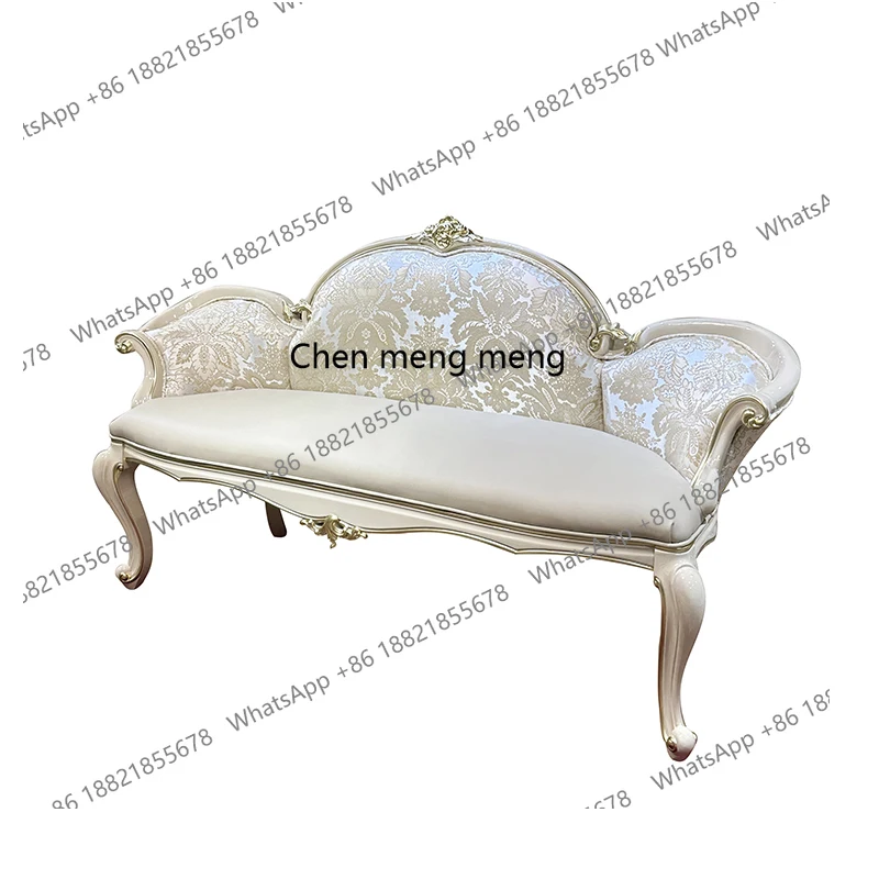 

French court bedside stool neoclassical solid wood carving flower living room sofa stool bedroom bedside stool