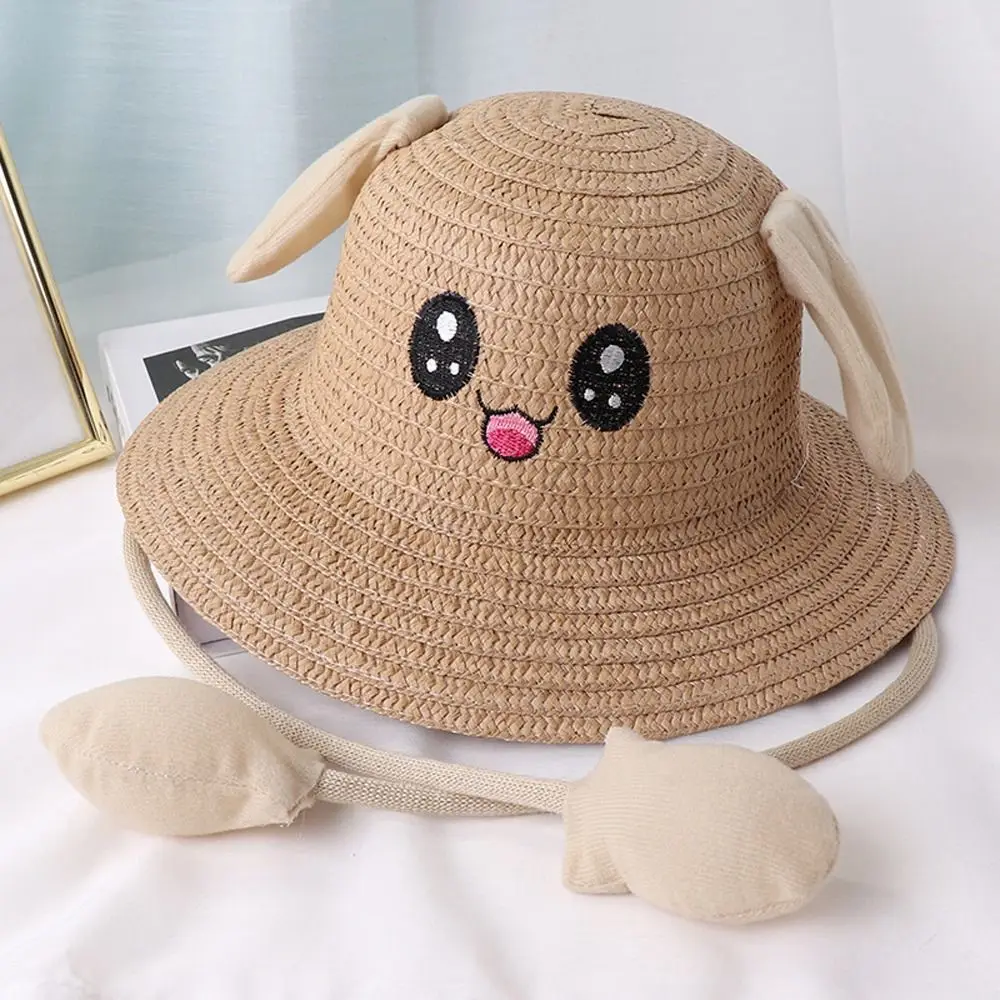 Beach Cap Summer Rabbit Moving Ears Fisherman's Hat Wide Brim Bucket Cap Korean Style Girl Cap Sun Visor Hat Children Straw Hat