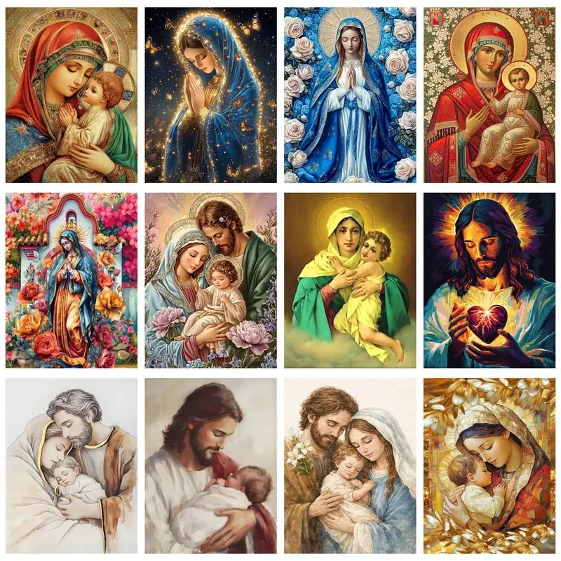 CHENISTORY Kit Pittura a Numeri Gesù e la Vergine Maria, Disegno su Tela Dipinto a Mano, Regalo Fai da Te, Quadri a Numeri, Decorazione per la Casa