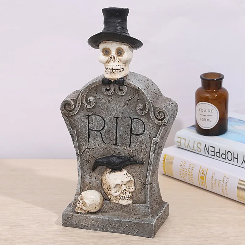 Halloween Resin Lights Skull Ghost Head Tombstone Ghost Festival Bar Haunted House Decoration Scene Arrangement Props