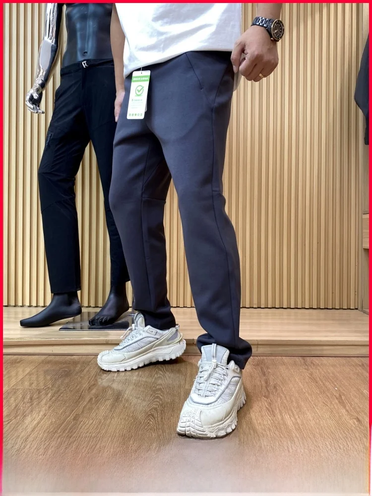 

Drapey Straight Leg Casual Pants Men's Outdoor Elastic Waist Breathable Cotton Blend Faionable Autumn Air Layered Trousers