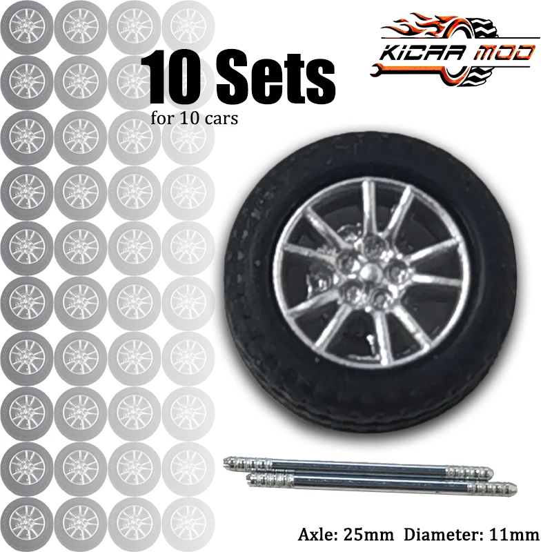 10 Sets 1/64 ABS Wheels for Ten Model Cars with Rubber Tires Basic ABS Modified Parts Racing Vehicle Toys For Tomica MiniGT